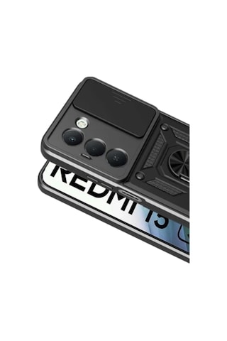 Xiaomi Redmi 15 4g İçin Uyumlu Sürgülü Korumalı Yüzüklü Standlı Magnetic Tpu Tank Kapak