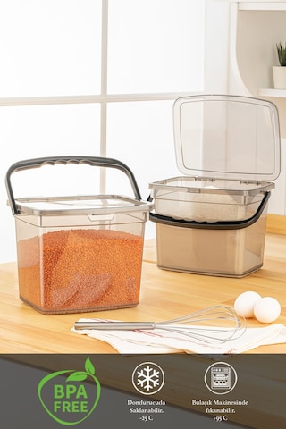 4 Parça Deterjan , Un Ve Bakliyat Saklama Kabı-erzak Saklama Kutusu Platin 4 X 4 Lt Antrasit