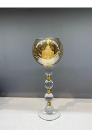 Dekoratif Kristal Cam Üçlü Top Şamdan Gold