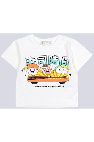 Escabel Kız Çocuk Baskılı Kısa Boy Tshirt Beyaz