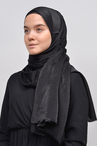 Altobeh Kadın Düz Renk Pırıltı Simli Tesettür Shawl Parlak Abiye Şal - Siyah