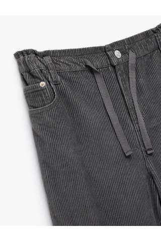 Koton Pamuklu Yüksek Bel Bağcıklı Geniş Paça Pantolon Gri 6wkg40024aw Gri