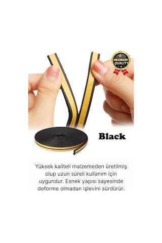 2 Metre Siyah Pvc Doğrama Kapı Pencere Soğuk Geçirmez Sızdırmaz İzolasyon Fitil Yapışkanlı 1x2 2 Mt