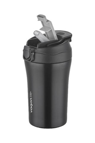Vagonlife Fiftyfifty Çift Kapak Sistemli Pipetli/pipetsiz 400ml Çelik Mug Ff2004vgn Siyah