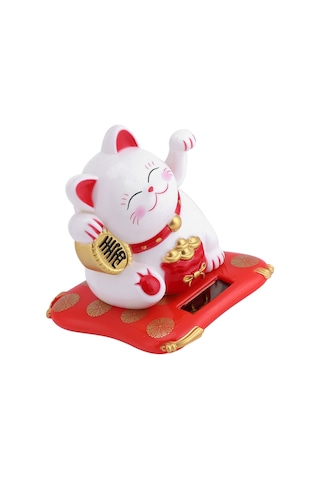 Shineyee Güneş Enerjili Otomatik Ellik Kedi Araba Süsü, Şans Ve Mutluluk Simgesi, Plastik Materyal, Beyaz Renk