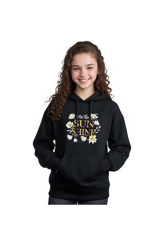 Fyk Kids Kanguru Cepli Kız Çocuk Üst-baskılı Sweatshirt Siyah