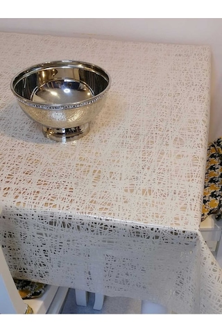 İthal Pvc Muşamba - Desenli Silinebilir Masa Örtüsü 11lace011 Krem