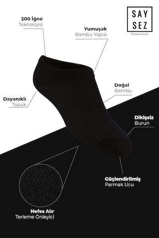 Saysez Bambu Kadın Sneaker Asorti Çorap Dikişsiz Görünmez Bilek Spor 4lü Beyaz - Gri - Siyah