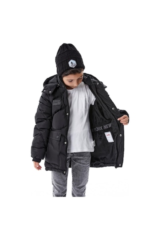 Benitto Kids Erkek Çocuk Kapüşonlu Kalın Kışlık Mont 51335 Siyah