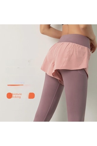 Tongxida Kadın Yüksek Bel 2 Parçalı Yoga Etek Pantolon Cepli Hızlı Kuruyan Koşu Taytı Lacivert Lacivert