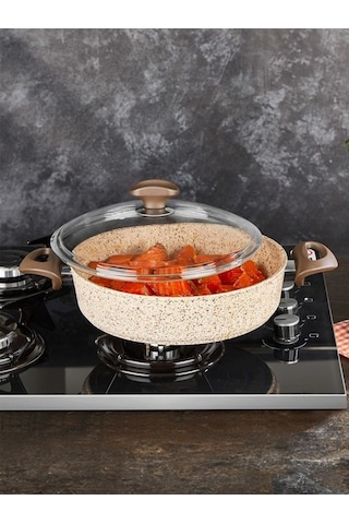 Falez Creamy Granit 22 Cm Kısa Granit Tencere Karnıyarık Krem