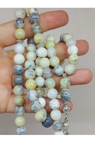 Beyaz Alacalı Opal Taşı 99luk Tesbih 8mm 36140 Çok Renkli
