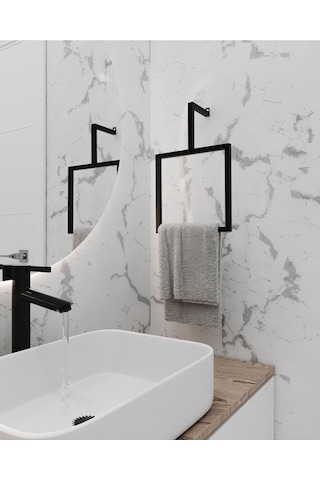 Aju Havluluk Metal Ev Mutfak Banyo Duvara Monte Havlu Tutacağı Kare Modern Şık Tasarım Siyah