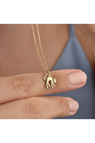 14 Ayar Mikron Altın Kaplama Minimal Kedi Figürlü Kolye El Yapımı Zarif Tasarım - Cn00475 Altın