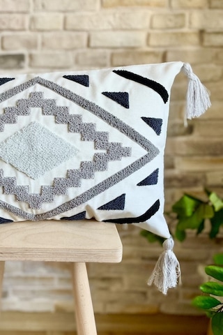 Swita Home Punch İşlemeli Tekli Dekoratif Özel Tasarım Kırlent Kılıfı Panç Koyu Gri