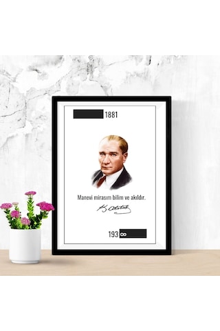 Atatürk Portreli Duvar Tablosu Yapışkanlı Sök Tak Çerçeveli 20x30cm - 1881-193 Sonsuzluk Tasarımlı Hediye Poster