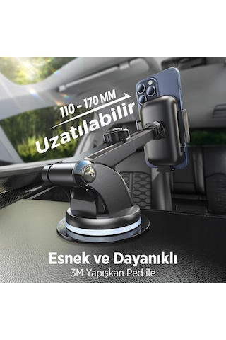 Kingma Vantuzlu Uzayan Cam Ve Torpido İçin Ayarlanabilir Araç İçi Telefon Tutucu -