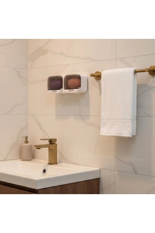 Duvara Monte İkili Kapaklı Plastik Katı Sabunluk Organizer Banyo & Mutfak İçin Yapışkanlı Sabun Kutusu Ve D Belirtilmemis