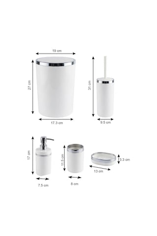 Makri Home 5 Parça Akrilik Banyo Seti, Şık Ve Kaliteli Akrilik, Gümüş Renk Detaylı, Beyaz Beyaz
