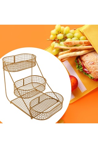 Homyl 3 Katlı Meyve Sepeti Tezgahı Büyük Kapasiteli Konteyner Altın