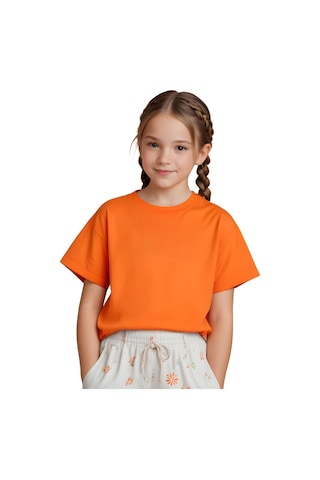 Fyk Kids Kız Çocuk Yuvarlak Yaka Penye T-shirt Turuncu