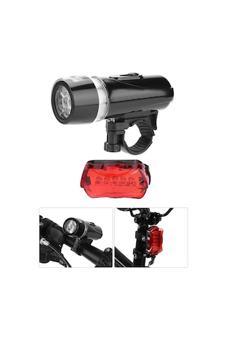 Ön-arka Set Bisiklet Feneri Pilli 500 Lümen 3 Mod Flaşörlü Bisiklet Farı Led Işık Siyah 4414 Siyah