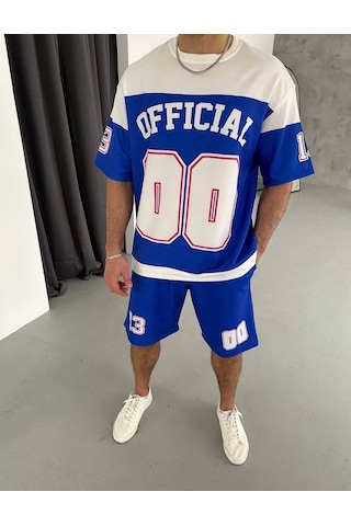 Dijital 00 Baskılı Şortlu Takım - Mavi Mavi