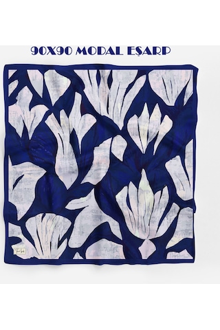 Mira Desen 94x94cm Viskon Modal Eşarp Lacivert