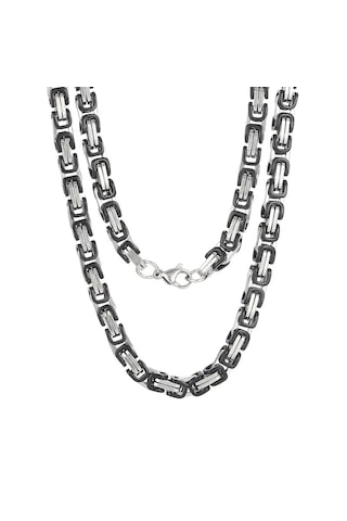 Çelik Kolye Kral Zincir Model 0.5 Mm Kalınlık 55 Cm Uzunluk Bizans Bağlantı Gümüş Silver Siyah Black Gümüş - Siyah