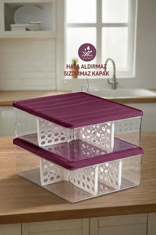 Selka Home 2 Adet 4 Lt. Nora Bölmeli Organizer Buzdolabı Buzluk Düzenleyici Saklama Kabı