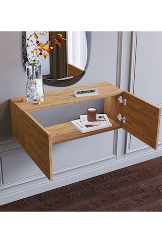 Duvara Monte Ahşap Görünümlü %100 Mdf Modern 2 Kapaklı Dresuar Ahşap