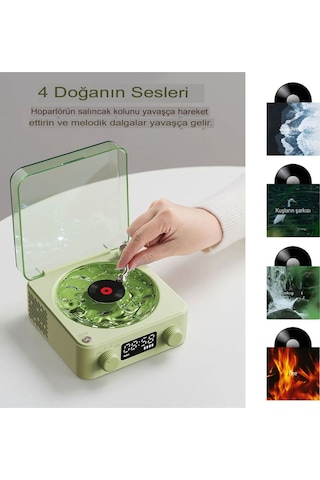 Retro Pikap Hoparlör Kablosuz Bluetooth Plak Tarzı Çalar Stereo Ses Rgb Projeksiyon Lambası Etkili