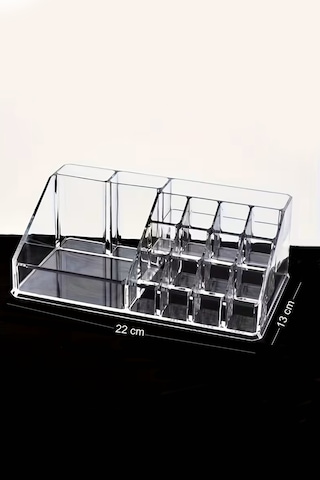 Makri Home Şeffaf Makyaj Organizeri, Uzunluk: 21,5 Cm, Genişlik: 12,5 Cm, Yükseklik: 8 Cm Şeffaf