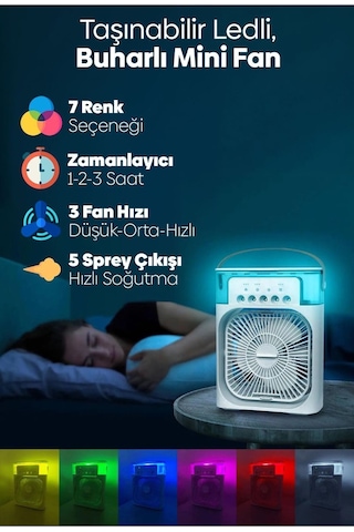 Su Püskürtmeli Şarjlı Usb Hava Serinletici Fan Süper Sessiz Hava Nemlendiricili Masa Fanı