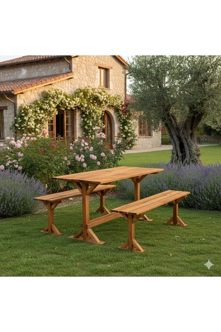 Masif Ahşap Bahçe Masa Takımı Kahverengi