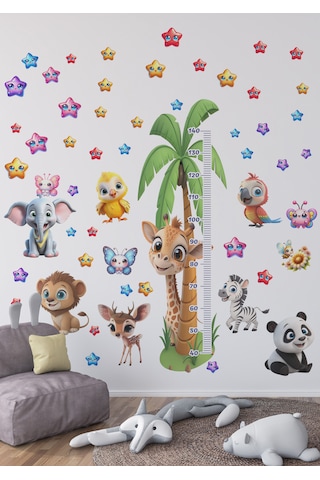 Sevimli Hayvanlar Temalı Boy Ölçer Duvar Sticker Mat, Sökülebilir, Çocuk Odası Dekoru 01