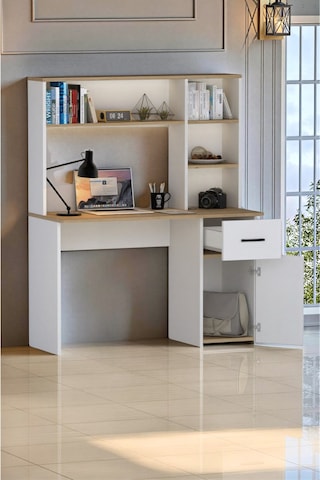 Esse Dolaplı Çekmeceli Kitaplıklı Çalışma Masası Beyaz Çam Çam - Beyaz