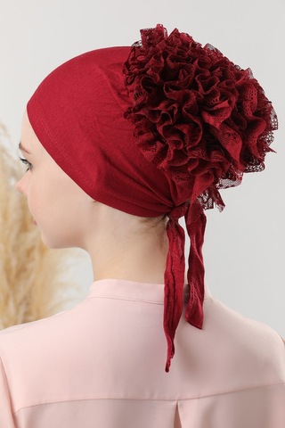 Melodi Scarf Tesettür Fırfırlı Bone Bordo Bordo