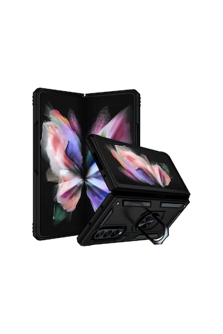 Goocamp Galaxy Uyumlu Z Fold 3 Kılıf Vega Kapak - Siyah Siyah