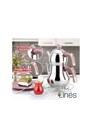 Lines Şahmeran Orta Boy Soft Kulp Çelik Çaydanlık - Rose Rose Gold