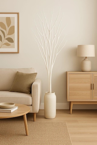 Gerçek Kurutulmuş Ağaç Dalı Demeti Beyaz El Boyaması 100 Cm