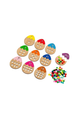 Ponponlu Yumurta Sayı Ve Değerlerini Öğreniyorum Ahşap Montessori Puzzle