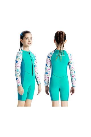 Dalış Ve Yelken 2.5 Mm Tek Parça Uzun Kollu Çocuk Sıcak Mayo Kalınlaşmış Anti-soğuk Sörf Ve Şnorkel Şort Pembe