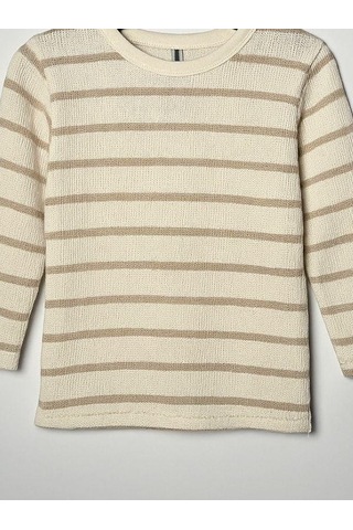 Nanica Kids Erkek Çocuk Çizgili Örme Uzun Kol T-shirt-15732 Bej