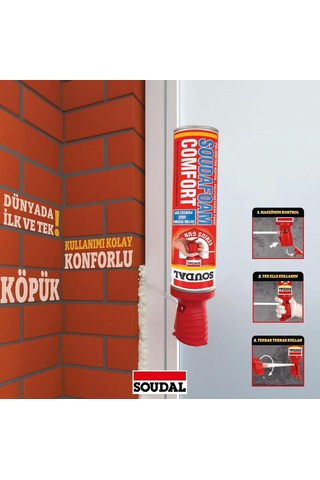 Soudal Soudafoam Comfort Poliüretan Köpük, 750ml, 12'li Koli, Akıllı Tabanca Sistemli