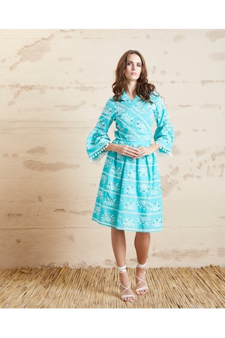 Kadın Günlük %100 Pamuk Desenli Rahat Yazlık Etek Turkuaz