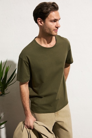 Grimelange Axıon Erkek %100 Organik Pamuklu Yuvarlak Yakalı Regular Fit Haki T-shirt