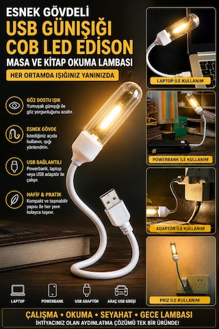Usb Led Kitap Okuma Lambası Esnek Usb Masa Lambası Laptop Powerbank Uyumlu Günışığı Hafif Lamba Beyaz