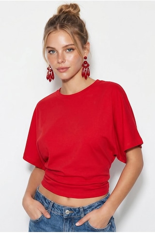 Shade Kadın Beli Büzgülü Bisiklet Yaka T-shirt Öt261003 60283996 - Kırmızı
