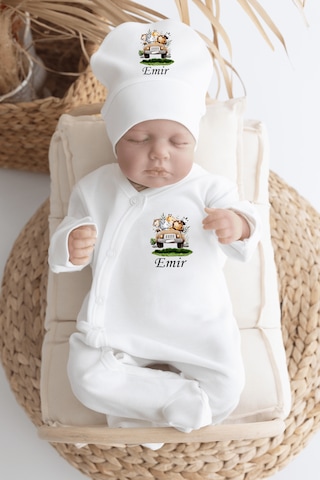 Bebewini Pamuk 11 Li Isimli Organik Baskılı Hastane Çıkışı Ekru